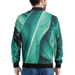 Turquoise Banana Leaf Print Men's Bomber Jacket