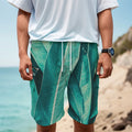 Turquoise Banana Leaf Print Men's Cargo Shorts
