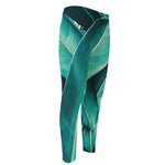 Turquoise Banana Leaf Print Men's Compression Pants