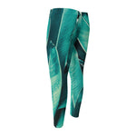 Turquoise Banana Leaf Print Men's Compression Pants