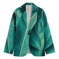 Turquoise Banana Leaf Print Men's Cotton Blazer