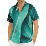 Turquoise Banana Leaf Print Men's Deep V-Neck Shirt