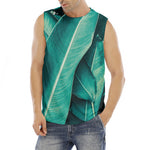 Turquoise Banana Leaf Print Men's Fitness Tank Top