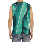 Turquoise Banana Leaf Print Men's Fitness Tank Top