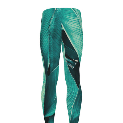 Turquoise Banana Leaf Print Men's leggings