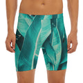 Turquoise Banana Leaf Print Men's Long Boxer Briefs