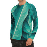 Turquoise Banana Leaf Print Men's Long Sleeve Rash Guard