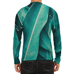 Turquoise Banana Leaf Print Men's Long Sleeve Rash Guard