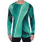 Turquoise Banana Leaf Print Men's Long Sleeve T-Shirt