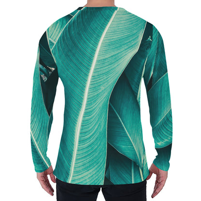 Turquoise Banana Leaf Print Men's Long Sleeve T-Shirt
