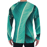 Turquoise Banana Leaf Print Men's Long Sleeve T-Shirt