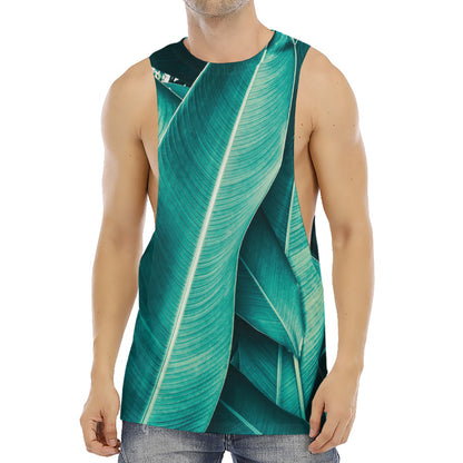 Turquoise Banana Leaf Print Men's Muscle Tank Top