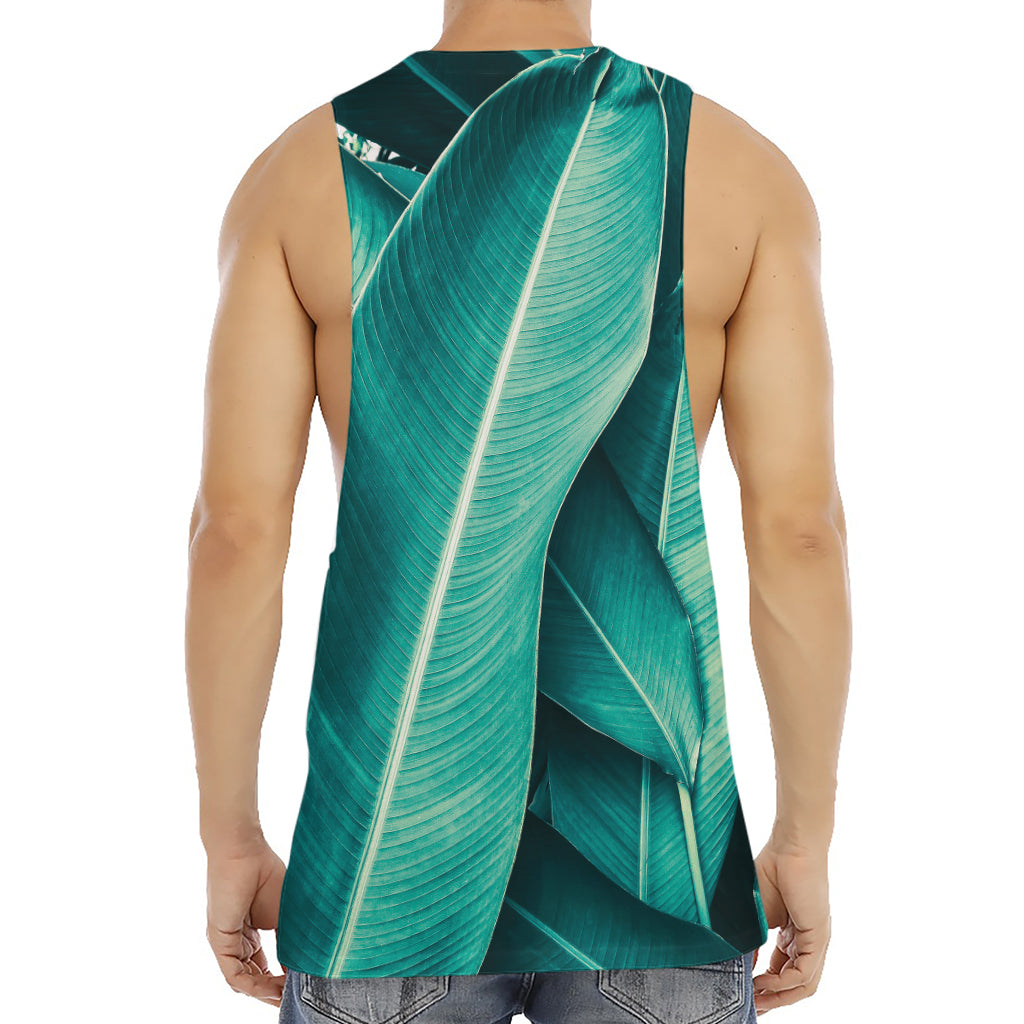 Turquoise Banana Leaf Print Men's Muscle Tank Top