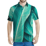 Turquoise Banana Leaf Print Men's Polo Shirt