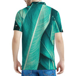 Turquoise Banana Leaf Print Men's Polo Shirt