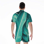 Turquoise Banana Leaf Print Men's Rompers