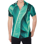 Turquoise Banana Leaf Print Men's Shirt
