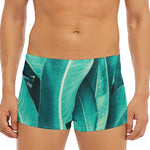 Turquoise Banana Leaf Print Men's Short Boxer Briefs