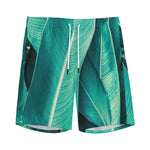 Turquoise Banana Leaf Print Men's Sports Shorts