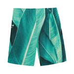 Turquoise Banana Leaf Print Men's Sports Shorts