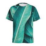 Turquoise Banana Leaf Print Men's Sports T-Shirt