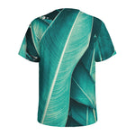 Turquoise Banana Leaf Print Men's Sports T-Shirt