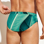 Turquoise Banana Leaf Print Men's Swim Briefs