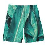 Turquoise Banana Leaf Print Men's Swim Trunks