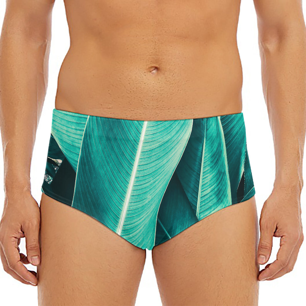 Turquoise Banana Leaf Print Men's Triangle Swim Briefs