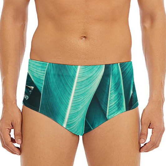 Turquoise Banana Leaf Print Men's Triangle Swim Briefs