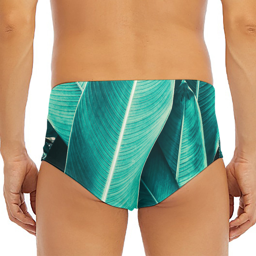 Turquoise Banana Leaf Print Men's Triangle Swim Briefs