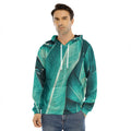 Turquoise Banana Leaf Print Men's Velvet Pullover Hoodie