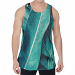 Turquoise Banana Leaf Print Men's Velvet Tank Top