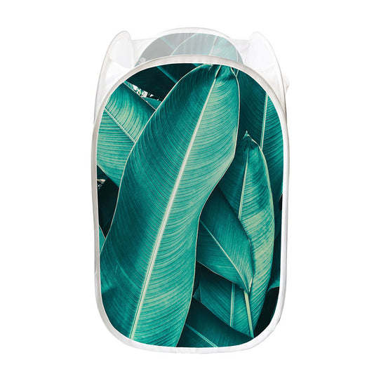Turquoise Banana Leaf Print Mesh Laundry Hamper