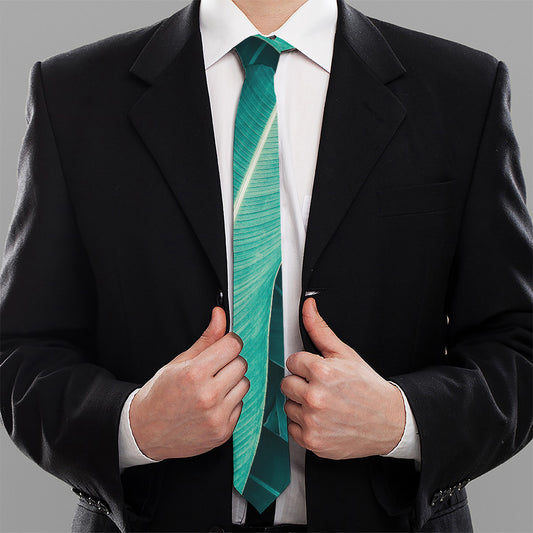Turquoise Banana Leaf Print Necktie