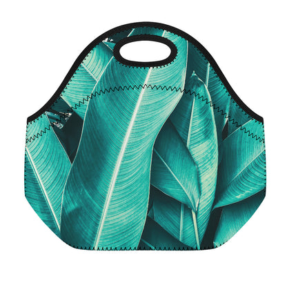 Turquoise Banana Leaf Print Neoprene Lunch Bag