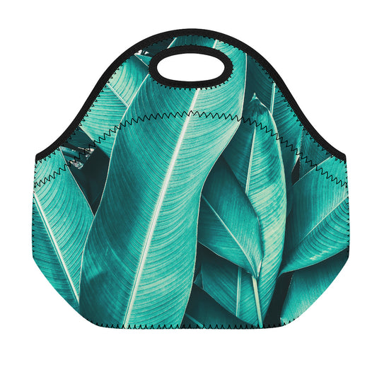 Turquoise Banana Leaf Print Neoprene Lunch Bag