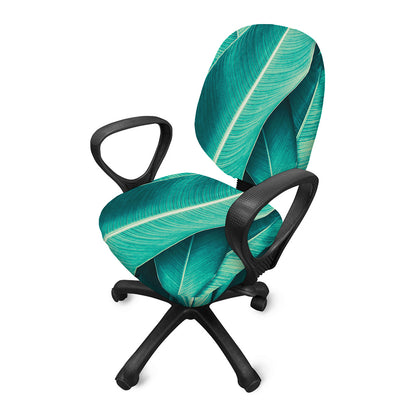 Turquoise Banana Leaf Print Office Chair Cover