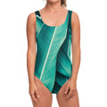Turquoise Banana Leaf Print One Piece Swimsuit