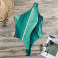 Turquoise Banana Leaf Print One Shoulder Bodysuit