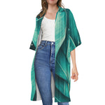 Turquoise Banana Leaf Print Open Front Beach Cover Up
