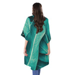 Turquoise Banana Leaf Print Open Front Beach Cover Up