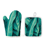 Turquoise Banana Leaf Print Oven Mitt And Pot Holder Set