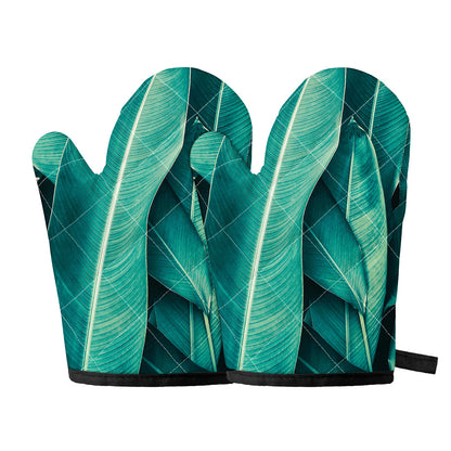 Turquoise Banana Leaf Print Oven Mitts