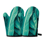Turquoise Banana Leaf Print Oven Mitts