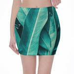Turquoise Banana Leaf Print Pencil Mini Skirt