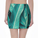Turquoise Banana Leaf Print Pencil Mini Skirt