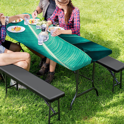 Turquoise Banana Leaf Print Picnic Table Cover