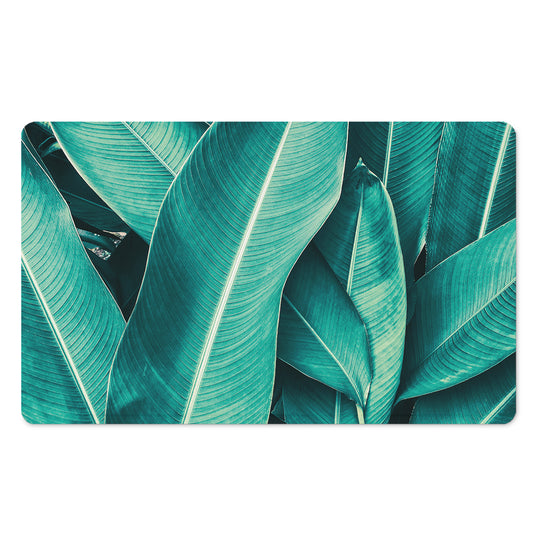 Turquoise Banana Leaf Print Polyester Doormat