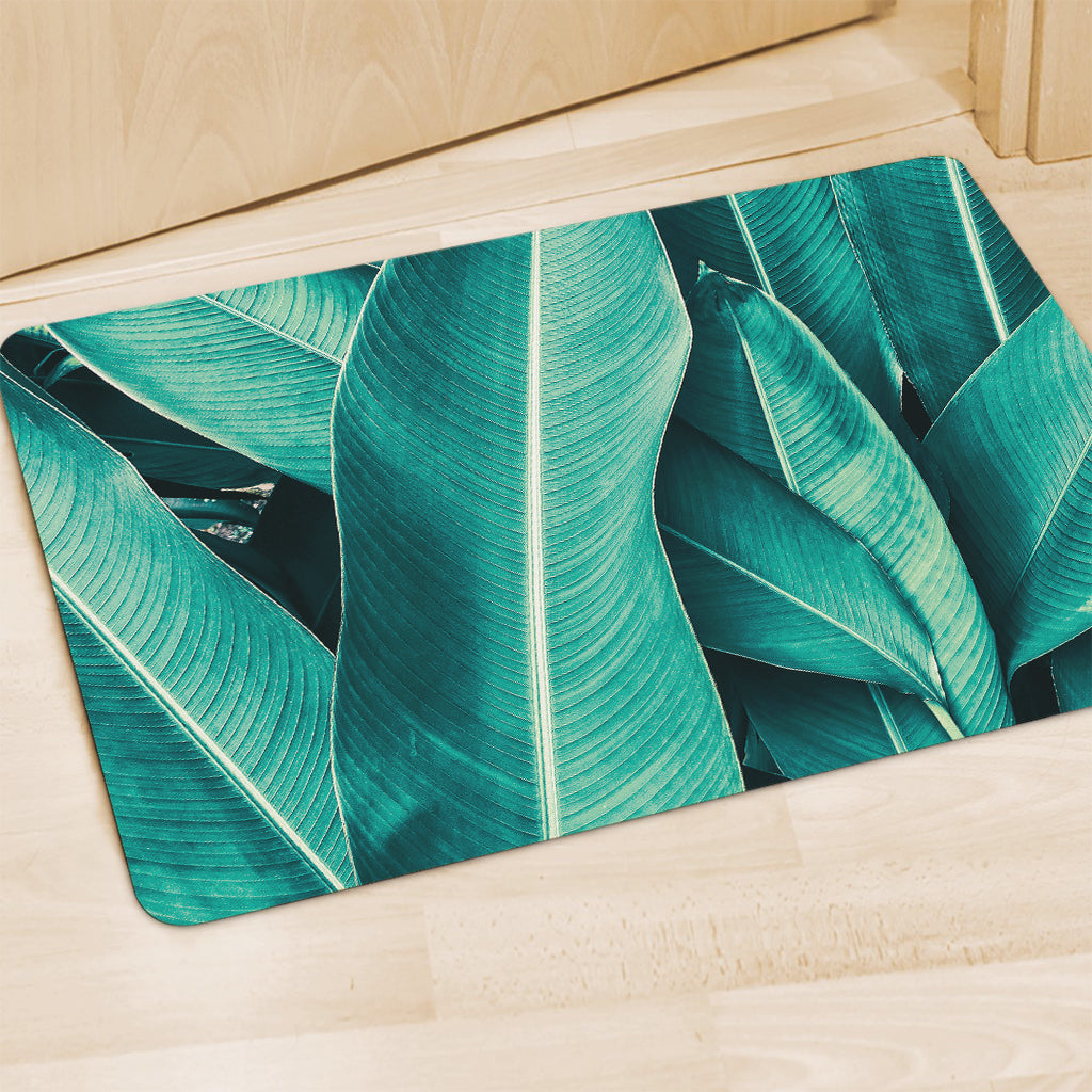 Turquoise Banana Leaf Print Polyester Doormat